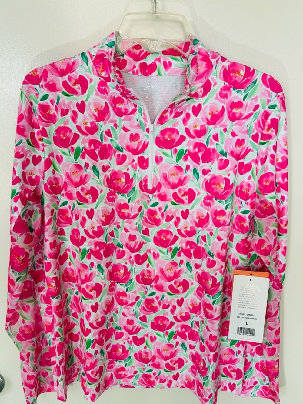 Gottex Pink, Green & White Floral Tulips 1/4 Quarter Zip Sport / Utility Jacket